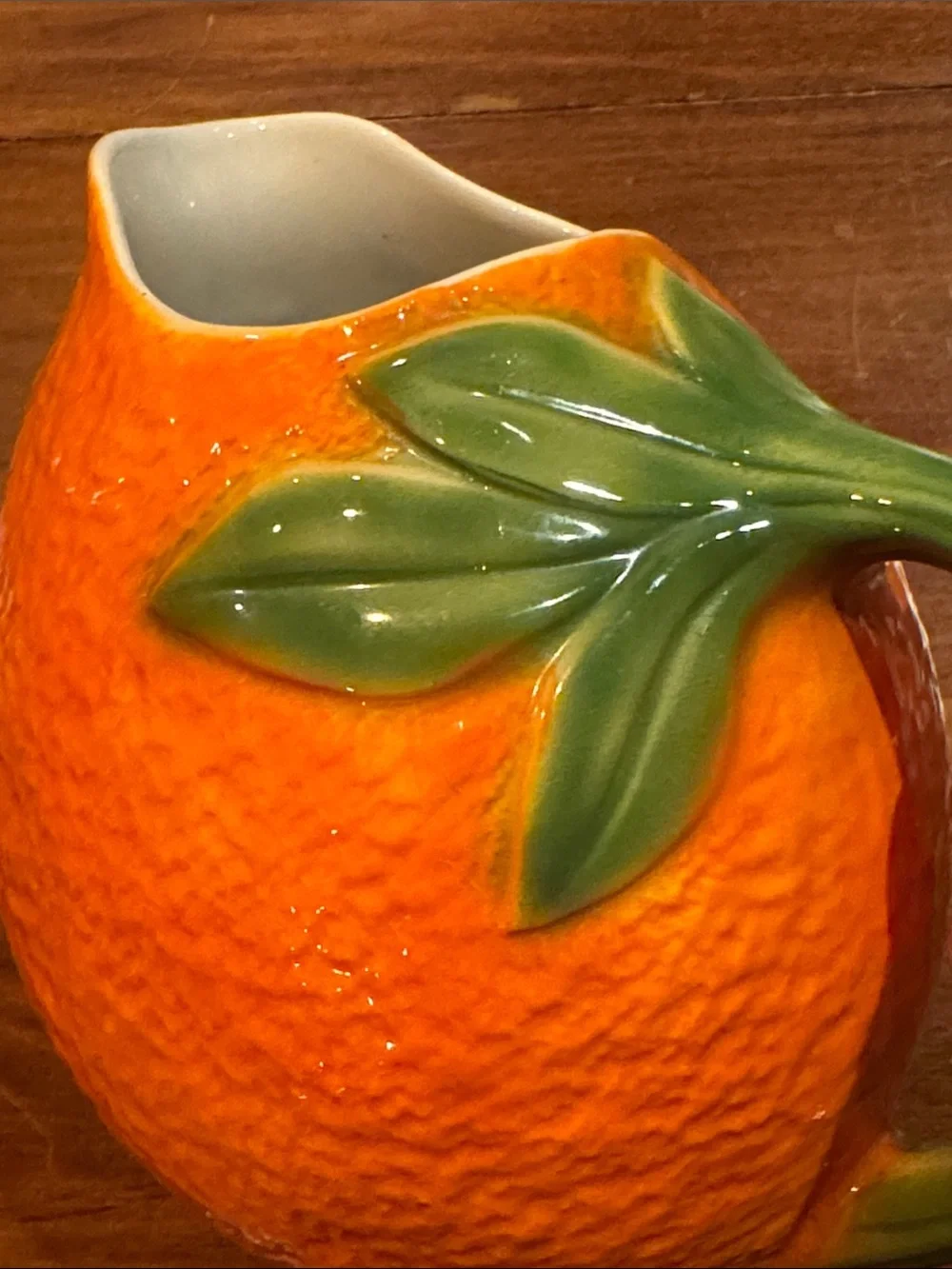 Williams Sonoma Orange Pitcher Vintage Made in Italy Beverage Leaves Cottagecore